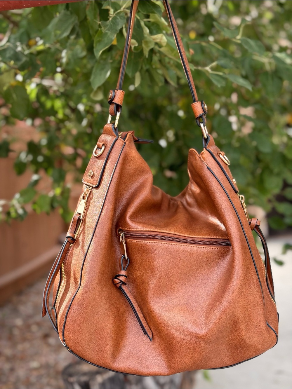 Women's Tan Leather Hobo Shoulder Bag - Soft Pebbled Carryall